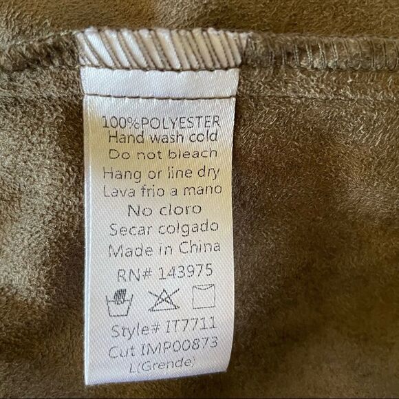 Mahina - Olive Green Micro Faux Suede Jacket - size Large ~ zipped front - Picture 3 of 5